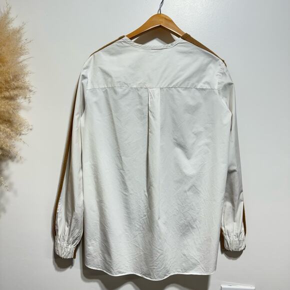 Tibi Merino Wool Sweater Shirt Combo V-neck Pullover Size XS Tan/ White - Picture 3 of 10